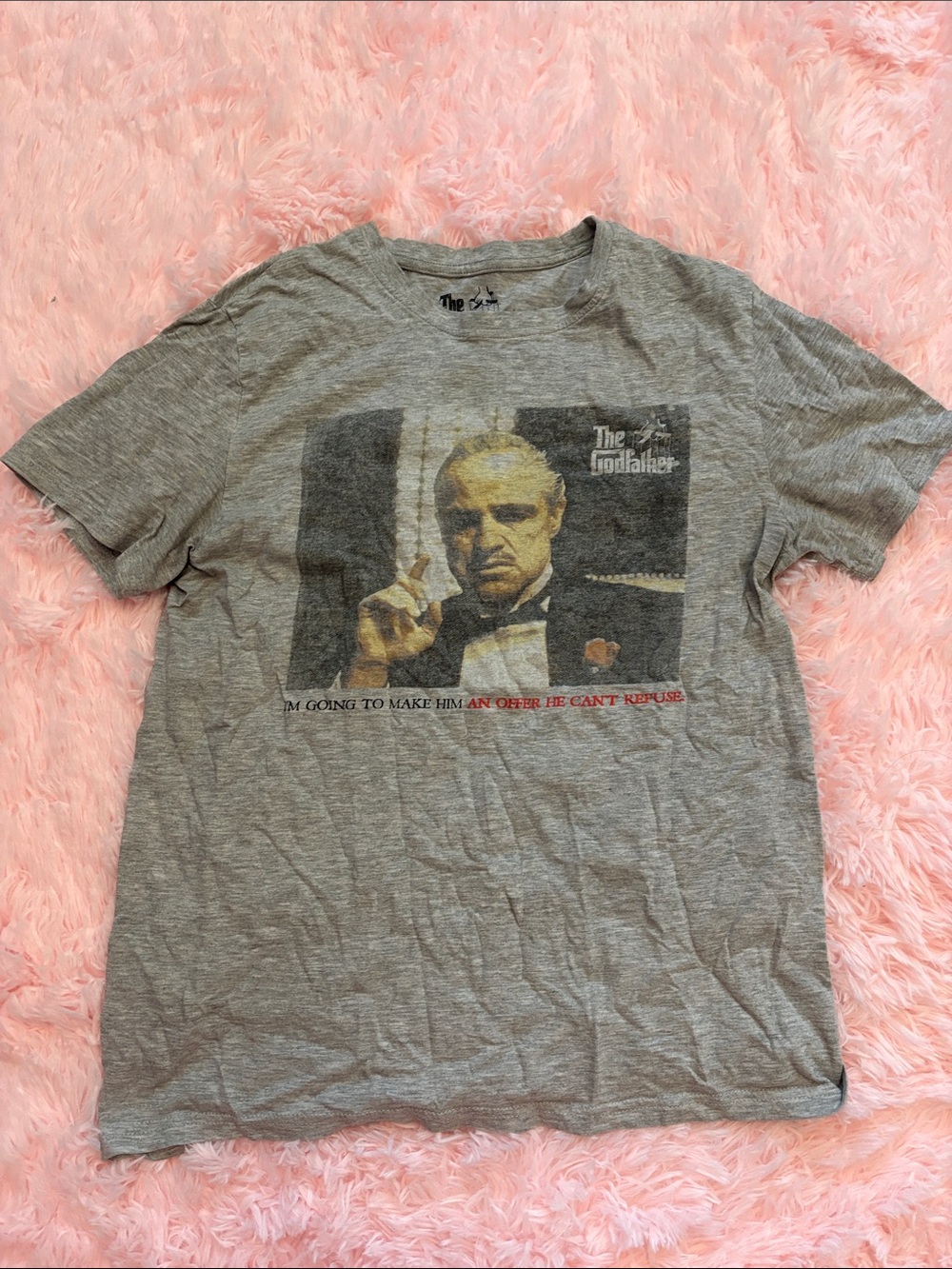 Vintage-Style Gray Short Sleeve Graphic Tee - The Godfather